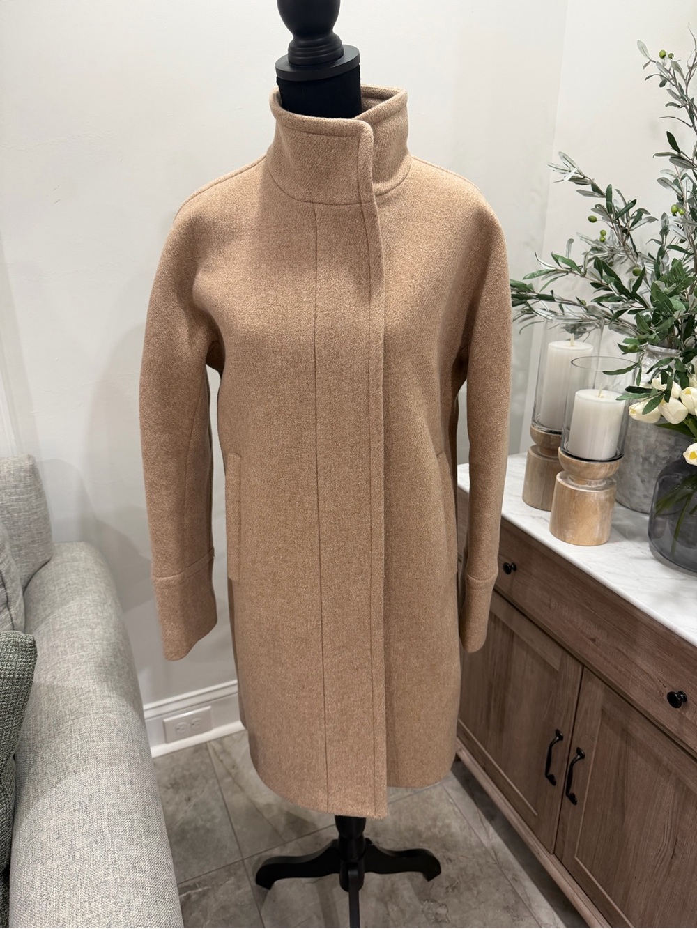 J. Crew Wool Stadium Cloth by Nello Gori Cocoon Coat Tan B2770 Size 6